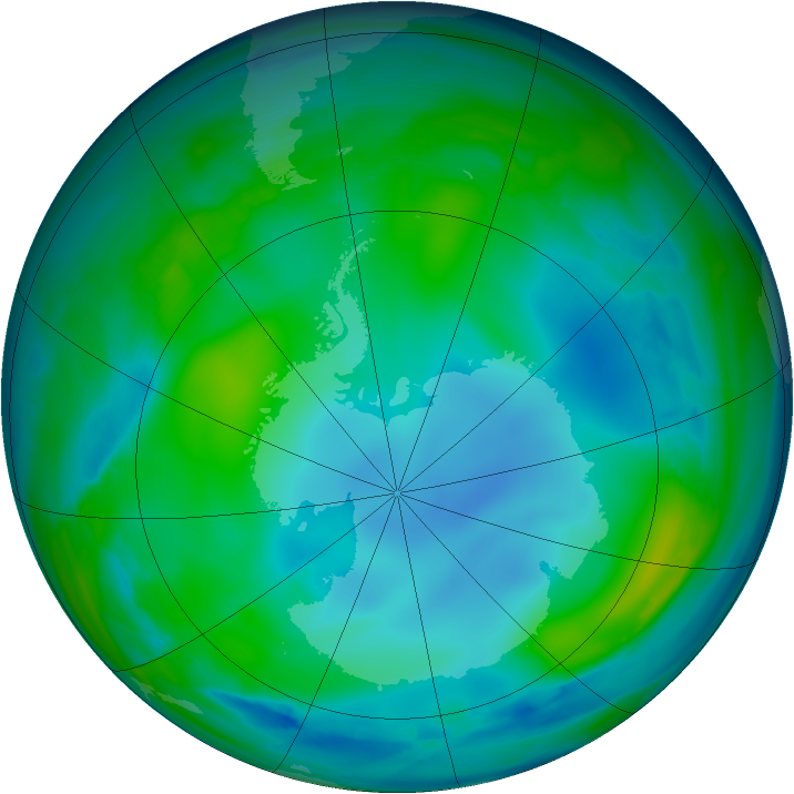 Antarctic ozone map for 05 June 2007